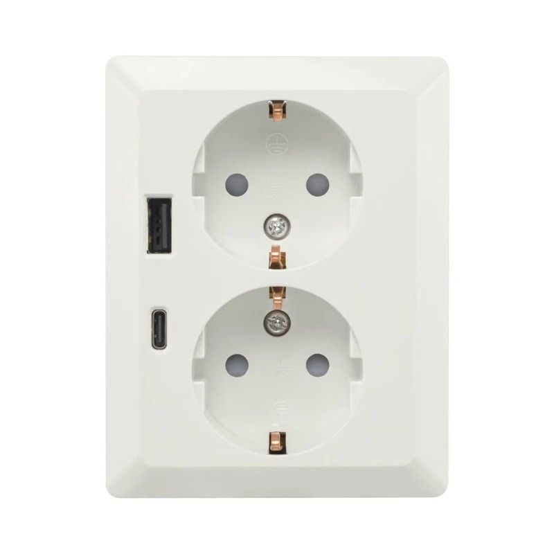 Ion Industries Wandcontactdoos | Half Opbouw 2-voudig RA USB A + USB C Alpin Wit