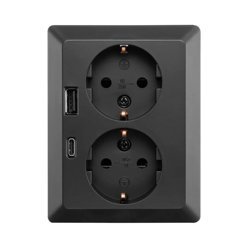 Ion Industries Wandcontactdoos | Half Opbouw 2-voudig RA USB A + USB C Mat Zwart