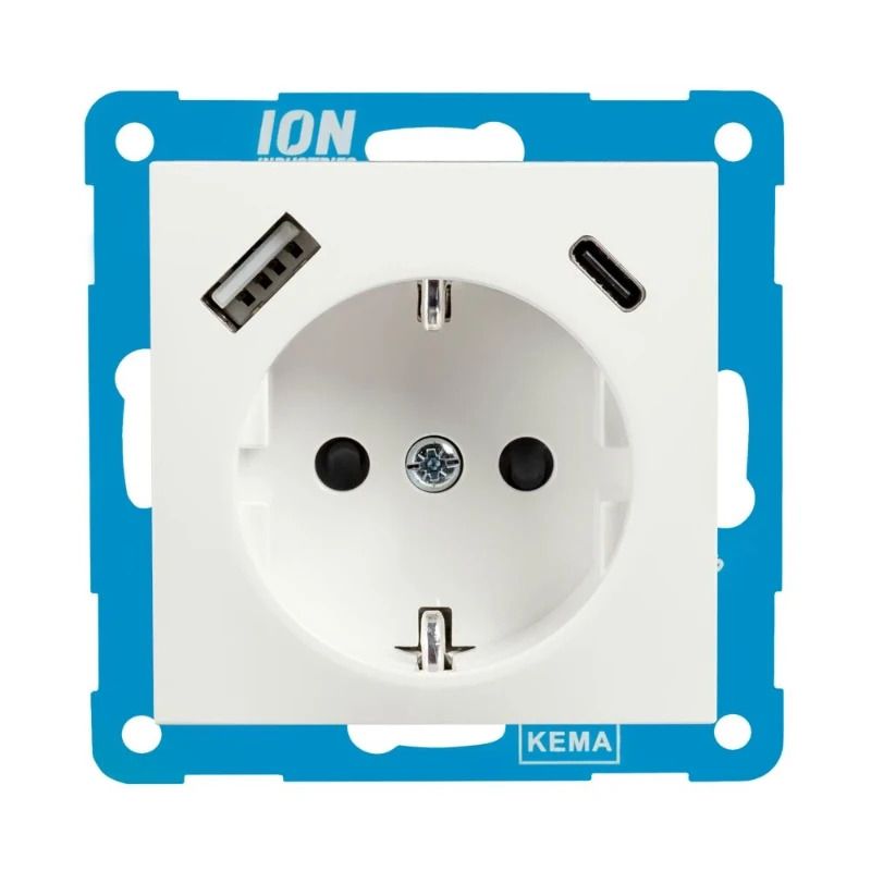 Ion Industries Wandcontactdoos | RA USB A + USB C met Aanraakbeveiliging E1 Mat Alpin W