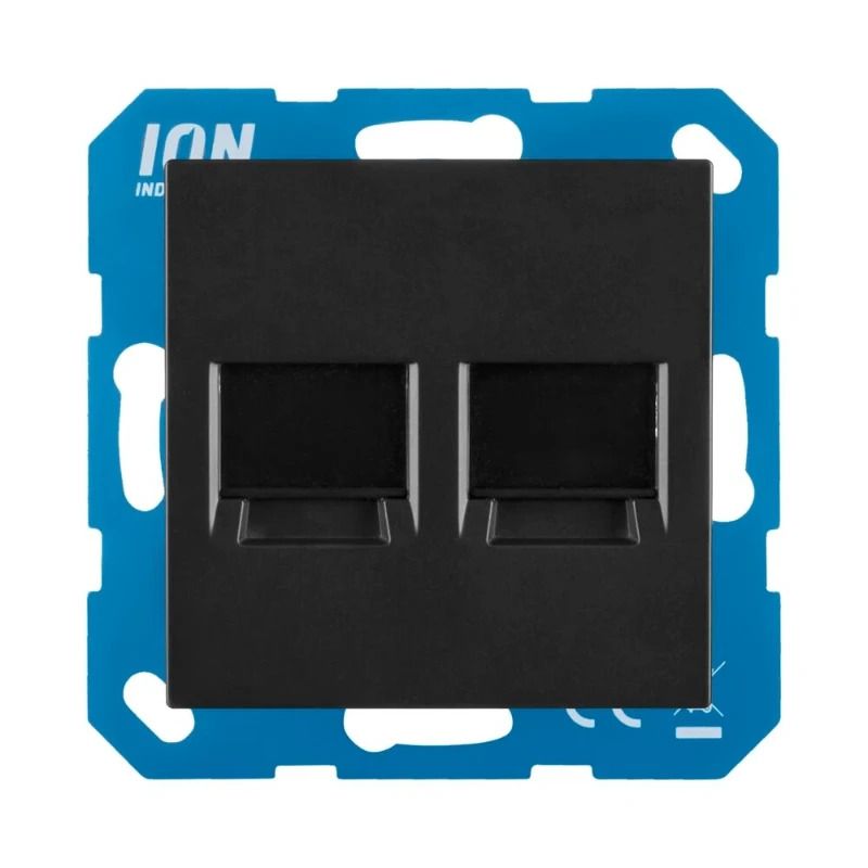 Ion Industries Modular Jack | Cat en Coax | 2-voudig met Centraalplaat V1/J1 Mat Zwart