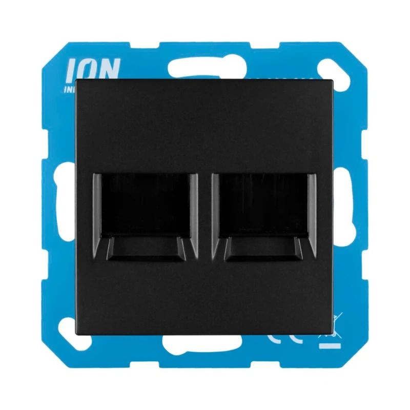 Ion Industries Modular Jack | Cat en Coax | 2-voudig met Centraalplaat E1 Mat Zwart