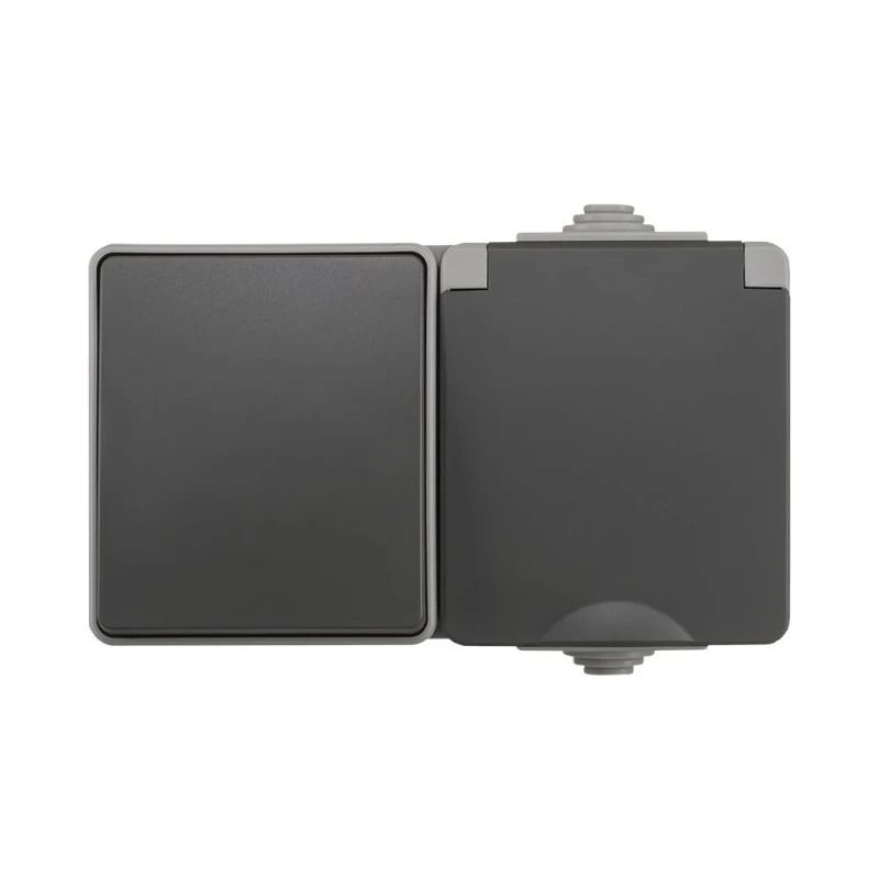 Ion Industries Schakelaar/wandcontactdoos | Opbouw Combinatie Wandcontactdoos en Wisselschakelaar IP55 Grijs