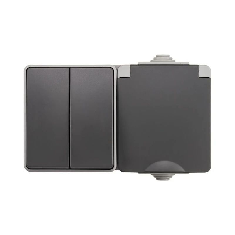 Ion Industries Schakelaar/wandcontactdoos | Opbouw Combinatie Wandcontactdoos en Serieschakelaar IP55 Grijs
