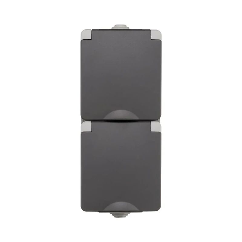 Ion Industries Wandcontactdoos | Opbouw 2-voudig Verticaal IP55 Grijs