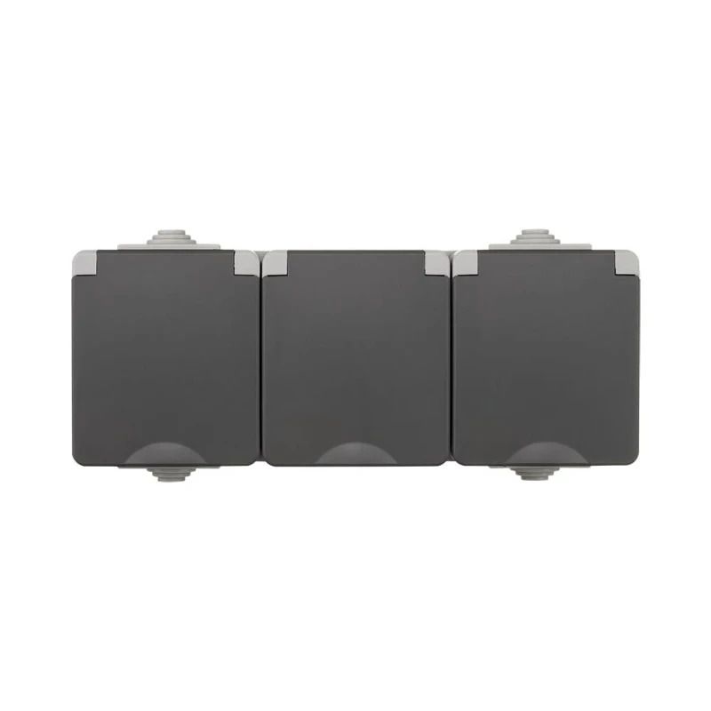 Ion Industries Wandcontactdoos | Opbouw 3-voudig IP55 Grijs
