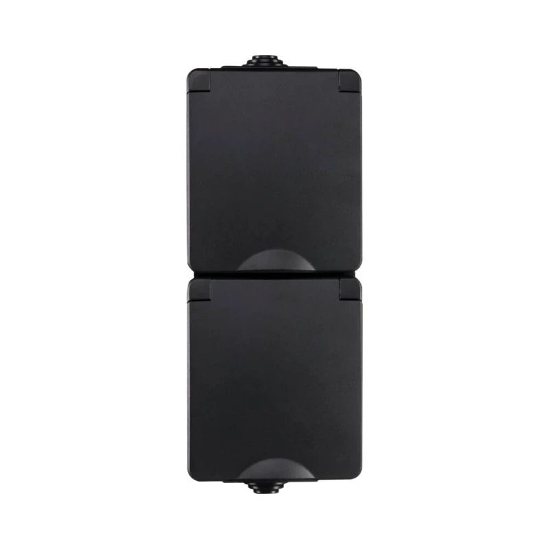 Ion Industries Wandcontactdoos | Opbouw 2-voudig Verticaal IP55 Zwart