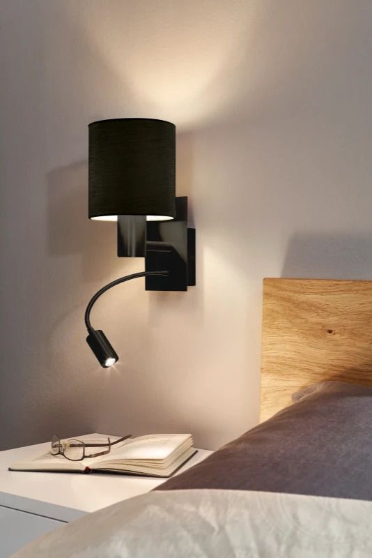 Eglo Wandlamp | PASTERI PRO | E27 met LED leeslamp zwart 40W IP20