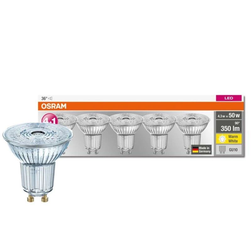 Osram 5X GU10 PAR16 LED Spot | 4.3W 2700K 220V/240V 827 350Lm | 36° Ø50mm