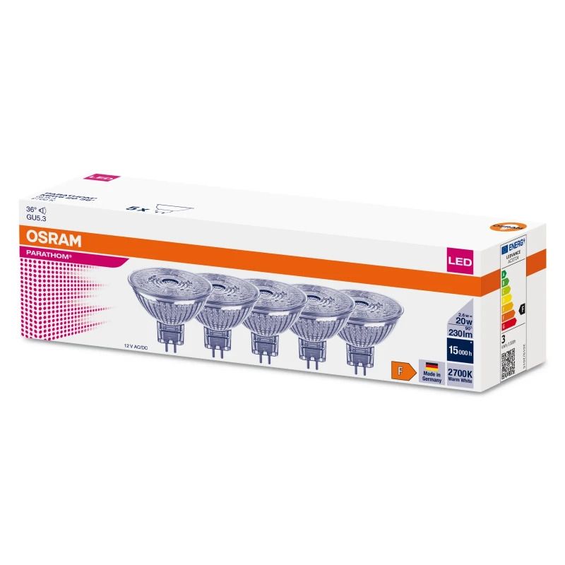 Osram 5X GU5.3 LED Lamp | 2.6W 2700K 12V 827 210Lm | 36° Ø50mm