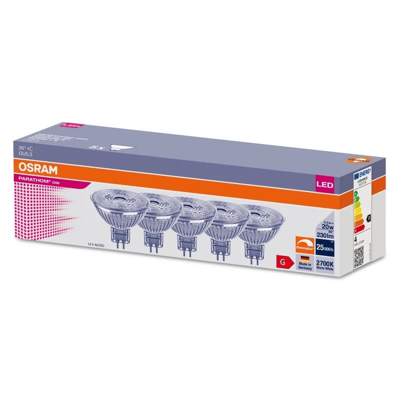 Osram 5X GU5.3 LED Lamp | 3.4W 2700K 12V 927 230Lm | 36° Ø50mm Dimbaar