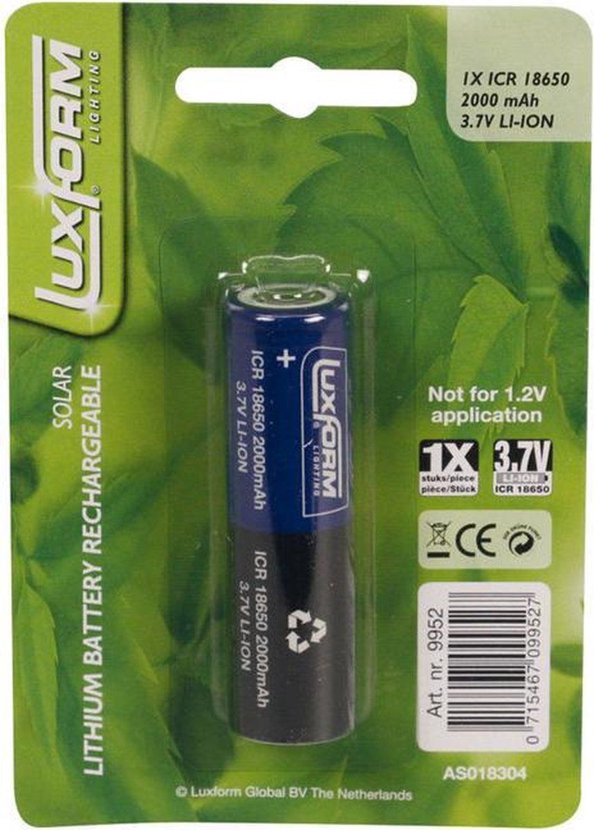 Luxform Solar Batterij | 18650 Li-Ion 3.7V | Oplaadbaar