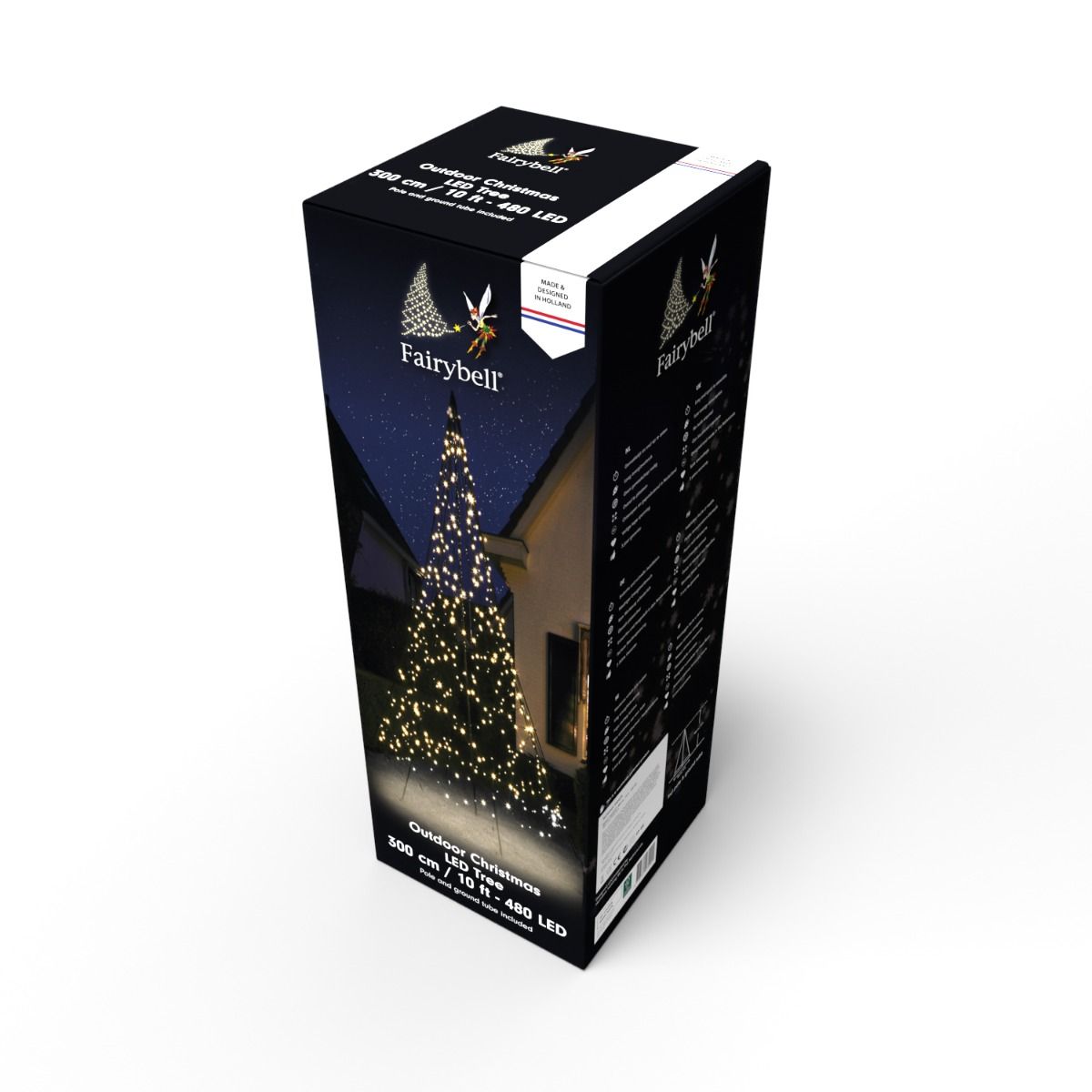 Fairybell Buitenkerstboom | 300cm 480 LEDs | Warm Wit Met Twinkel | Inclusief Mast