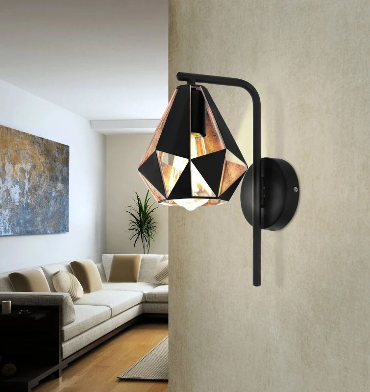 EGLO LED Wandlamp Carlton 4 | 1X E27 Max 60W | IP20 | Zwart/koper