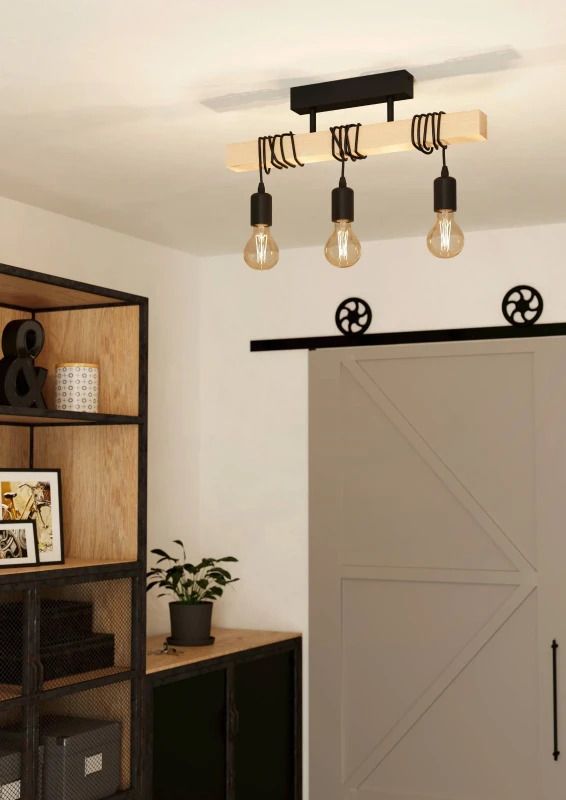 EGLO LED Plafondlamp Townshend | 3X E27 Max 60W | IP20 | Hout