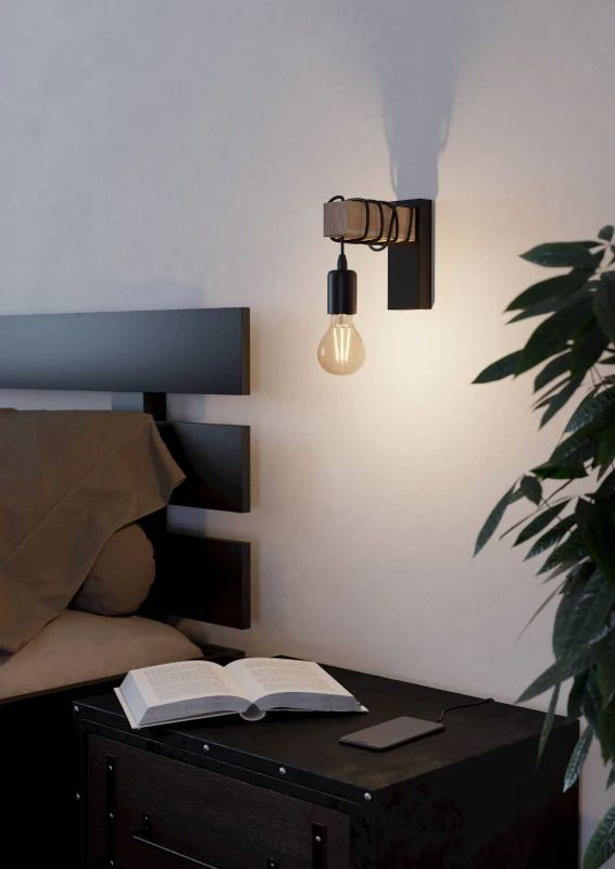 EGLO LED Wandlamp Townshend | 1X E27 Max 10W | IP20 | Hout