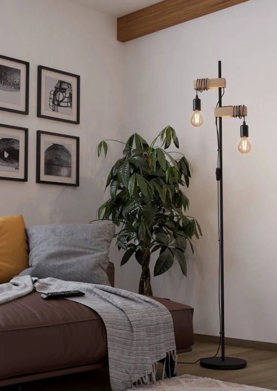 EGLO LED Vloerlamp Townshend | 2X E27 Max 10W | Hout