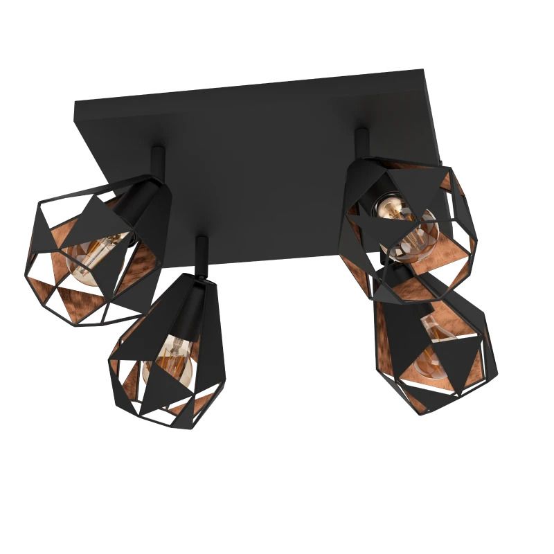 EGLO LED Plafondlamp Carlton 7 | 4X E27 Max 40W | Zwart/koper