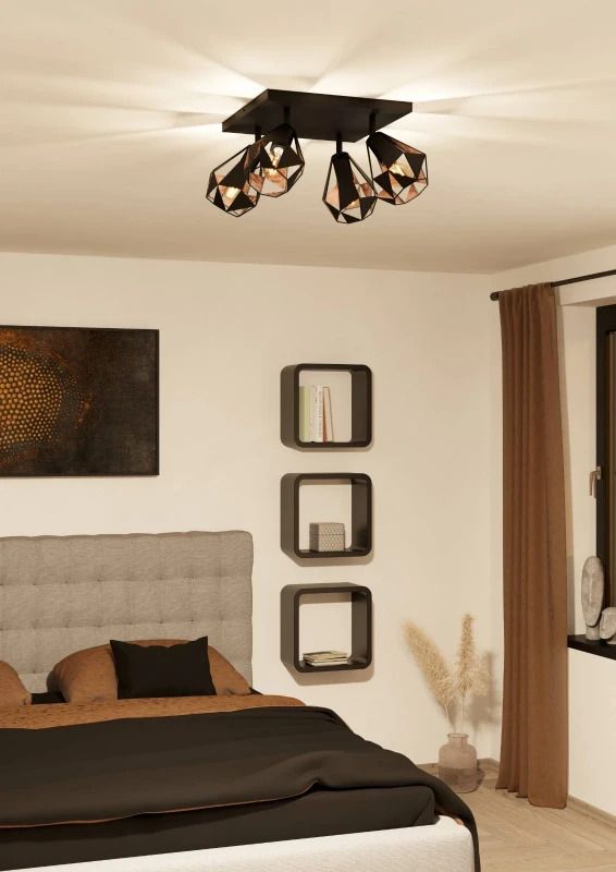 EGLO LED Plafondlamp Carlton 7 | 4X E27 Max 40W | Zwart/koper