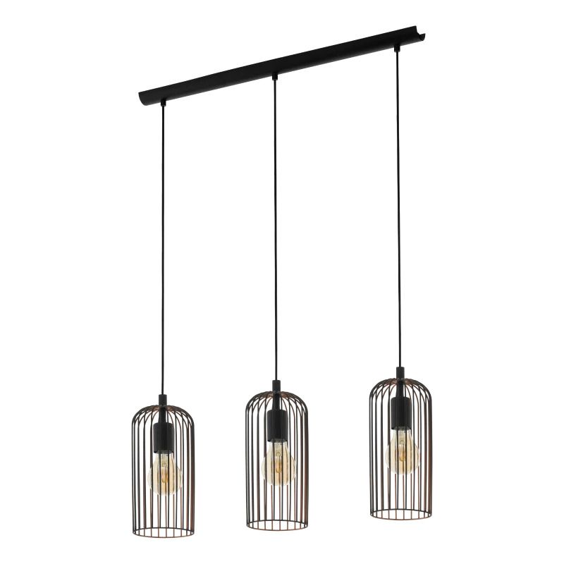 EGLO LED Hanglamp Roccamena | 3X E27 Max 60W | IP20 | Zwart/koper