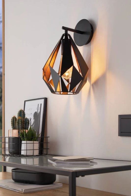 EGLO LED Wandlamp Carlton 1 | 1X E27 Max 60W | IP20 | Zwart/koper