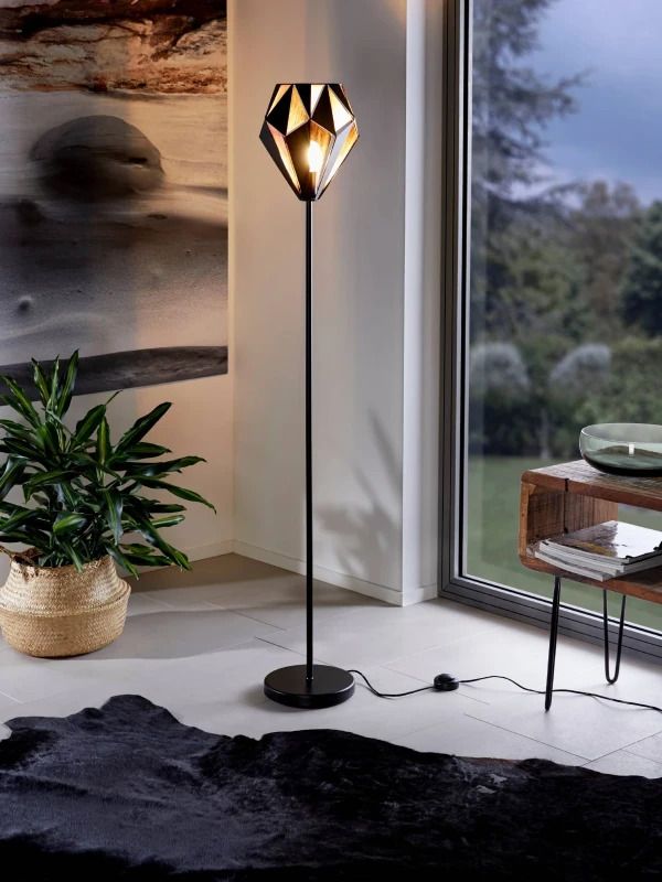EGLO LED Vloerlamp Carlton 1 | 1X E27 Max 60W | Zwart-koper
