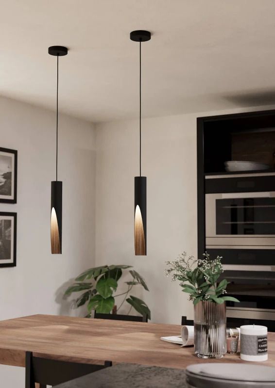 EGLO LED Hanglamp Barbotto | 1X GU10 4.5W 3000K 345Lm | IP20 | Zwart/eiken
