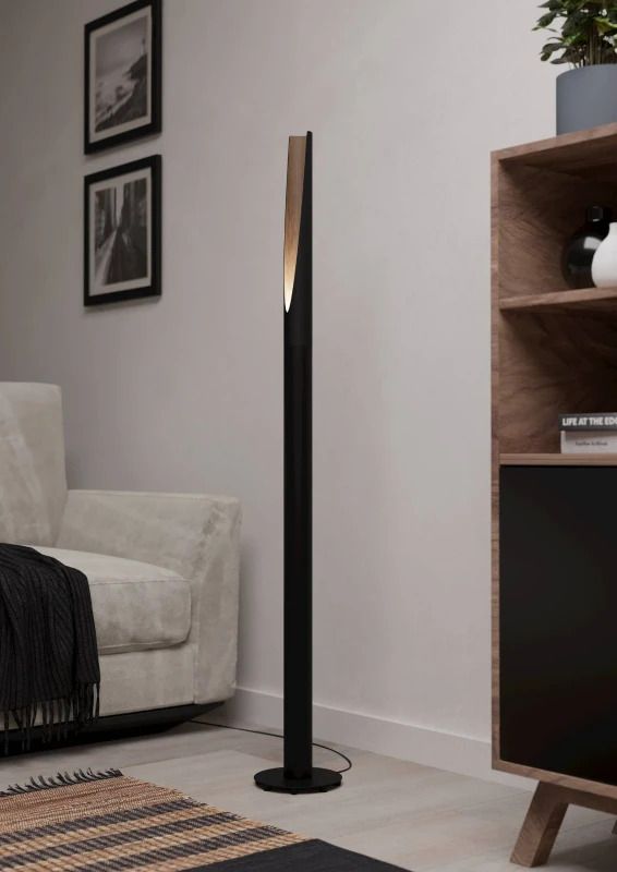 EGLO LED Vloerlamp Barbotto | 1X GU10 4.5W 3000K 345Lm | Zwart/eiken