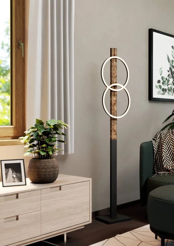 EGLO LED Vloerlamp Boyal | 12W 3000K 3400Lm | Zwart/hout