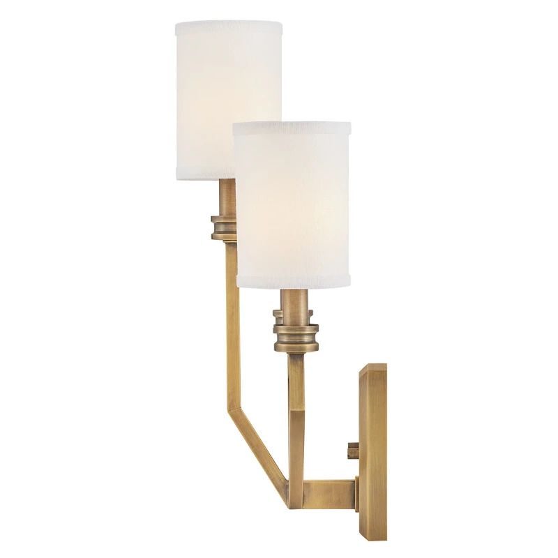 Hinkley LED Wandlamp Moore | 3X E27 Max 40W | Heritage Brass with Ivory Linen Shade