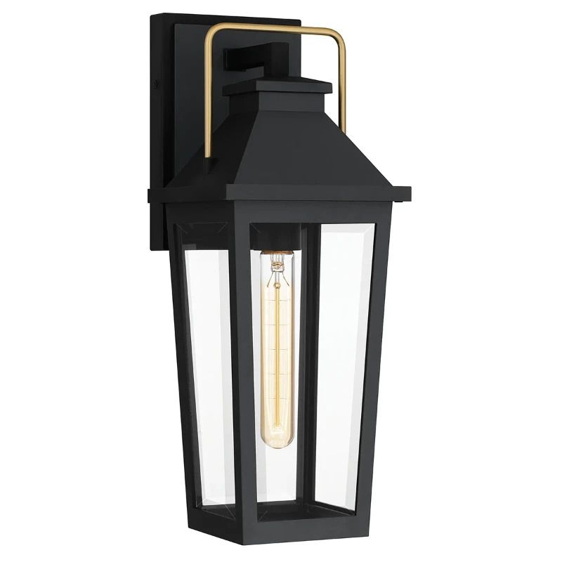 Quoizel LED Wand Buitenlamp Buckley | 1X E27 Max 40W | Matt Black & Brass Accent