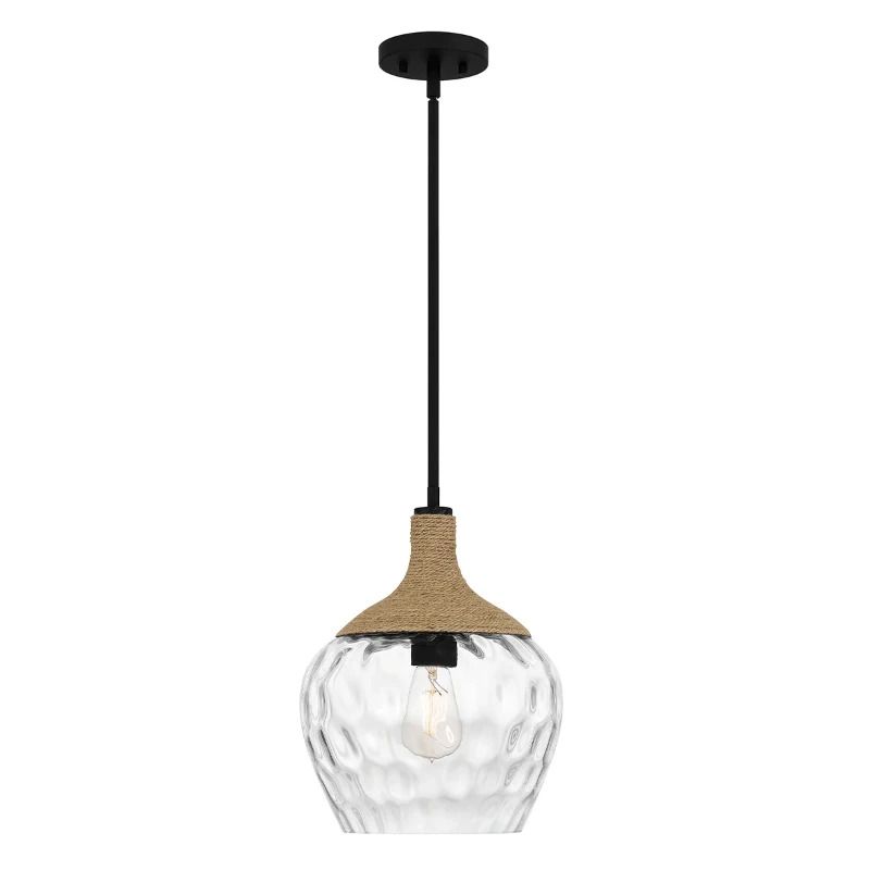 Quoizel LED Hanglamp Royer | 1X E27 Max 60W | Matte Black with natural rope detail and clear mot