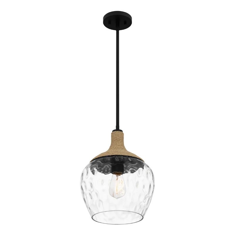 Quoizel LED Hanglamp Royer | 1X E27 Max 60W | Matte Black with natural rope detail and clear mot