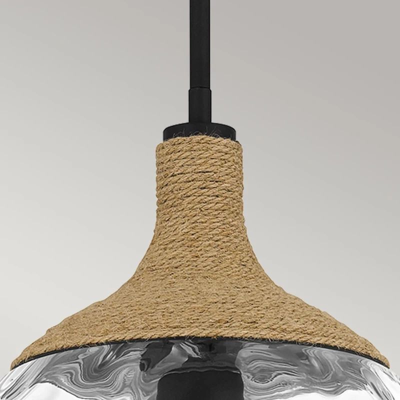 Quoizel LED Hanglamp Royer | 1X E27 Max 60W | Matte Black with natural rope detail and clear mot