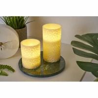 2 x LED Wax Kaarsen Cosy Ornament Wit/Grijs warm wit voor 3 x Batterij met schakelaar
