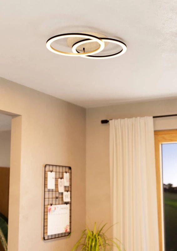 EGLO Plafondlamp Smart Lomaltas | 32W 2700K/6500K 4400Lm | IP20 Dimbaar Zigbee | Zwart/hout