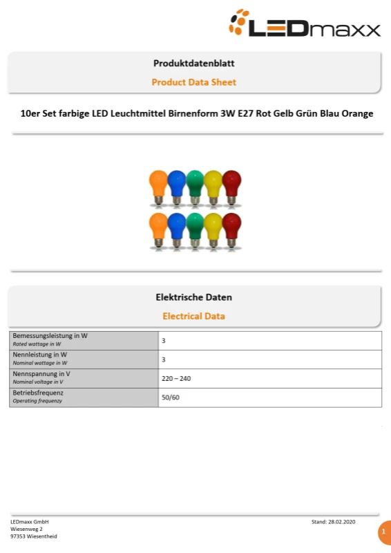 Multipack van 10 gekleurde lampen | Feestverlichting | Partyverlichting | E27 | 3W | IP44