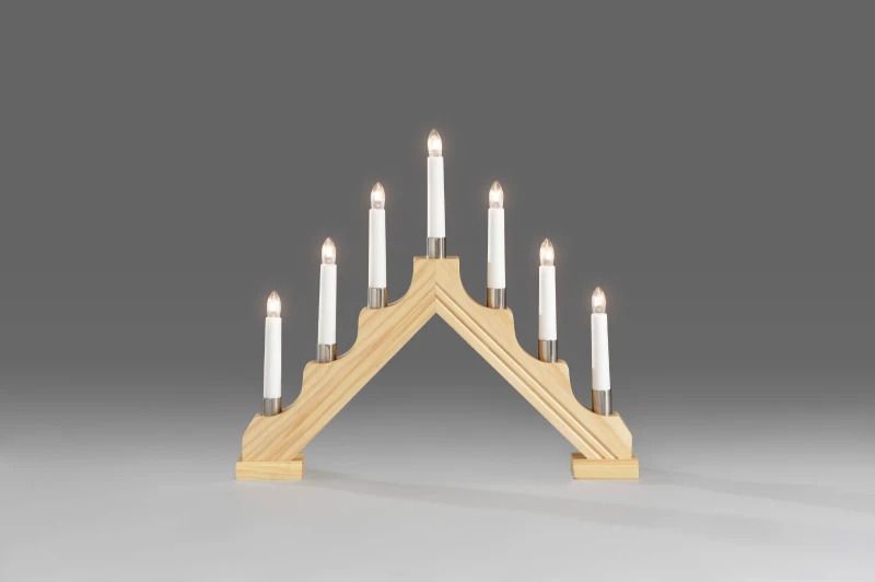Konstsmide LED Kandelaar Grenen Hout | 7 Lichtpunten 21W 230V | Uitwisselbare LED | 1,7m snoer Witte Kabel | On/off Schakelaar | Alleen Binnen