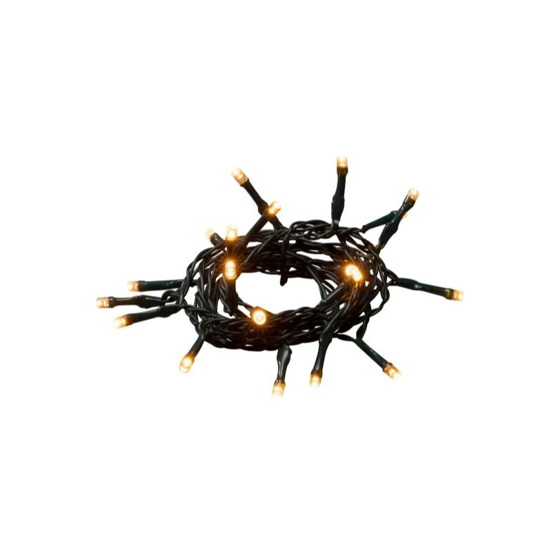 Konstsmide Lichtketting | 20 Lichtpunten, Extra Warmwit | 2,85m, 15cm spacing, 6u timer | 2x AA Batterij, Binnen, Groene kabel