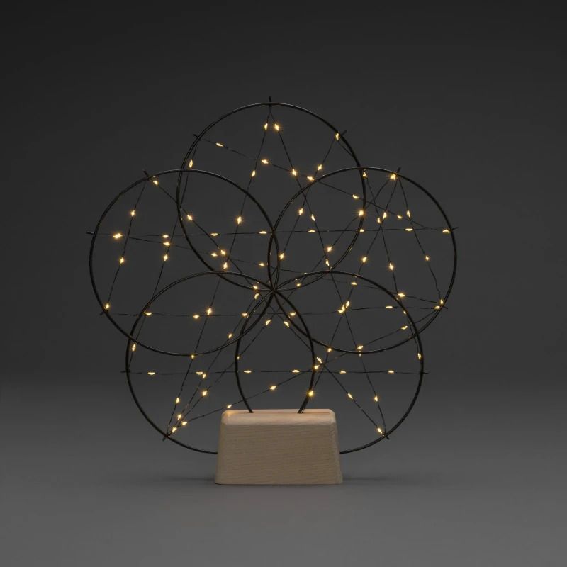 Konstsmide LED Dreamflower Frame | 2W 4.5V | 100 Lichtpunten Extra Warm Wit | Dimbaar Memory On/Off | 40x44cm | Binnengebruik Zwart/Hout