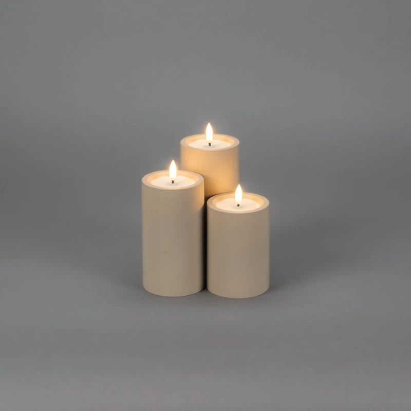 Konstsmide LED Kaars | Soft Matbeige | 10x7cm hxb | On/Off + 6u Timer | Op Batterij 2xAA (excl.) | Voor Buiten