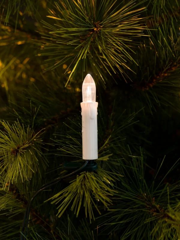 Konstsmide LED Boomkaarsensnoer Lichtketting | 25 Lichtpunten Druipkaarsen 1.5W 230V uitwisselbaar | Binnen | 9.6m, spacing 40cm, groene kabel, luxe knijper
