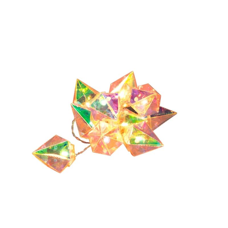 Konstsmide Lichtketting | 10 Lichtpunten 3D diamant iriserend effect | Warm Wit 1.5m | 6u timer, ON/OFF, spacing 15cm, batterij, binnen/buiten