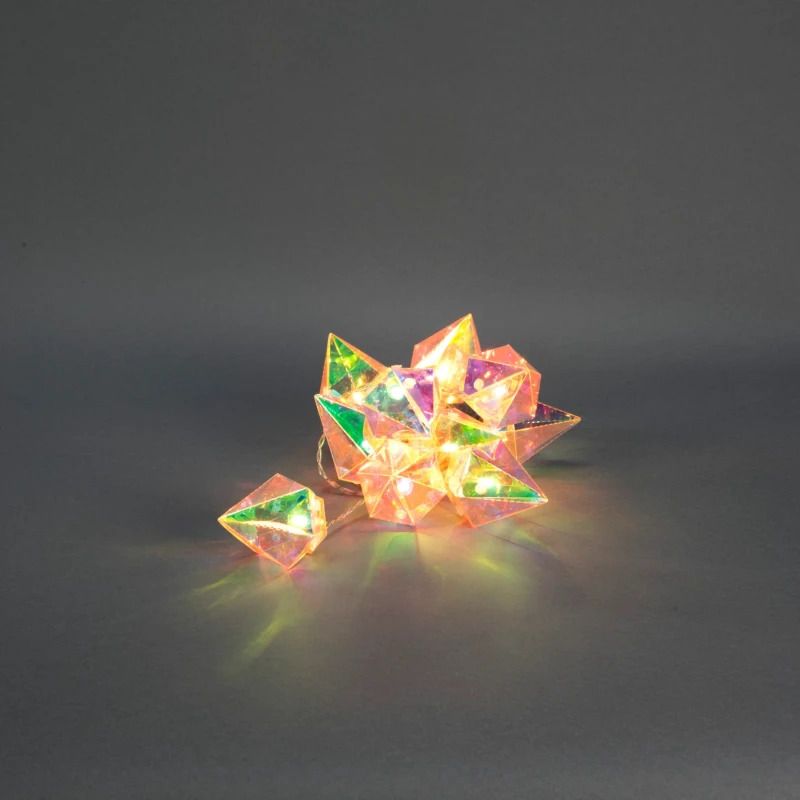 Konstsmide Lichtketting | 10 Lichtpunten 3D diamant iriserend effect | Warm Wit 1.5m | 6u timer, ON/OFF, spacing 15cm, batterij, binnen/buiten