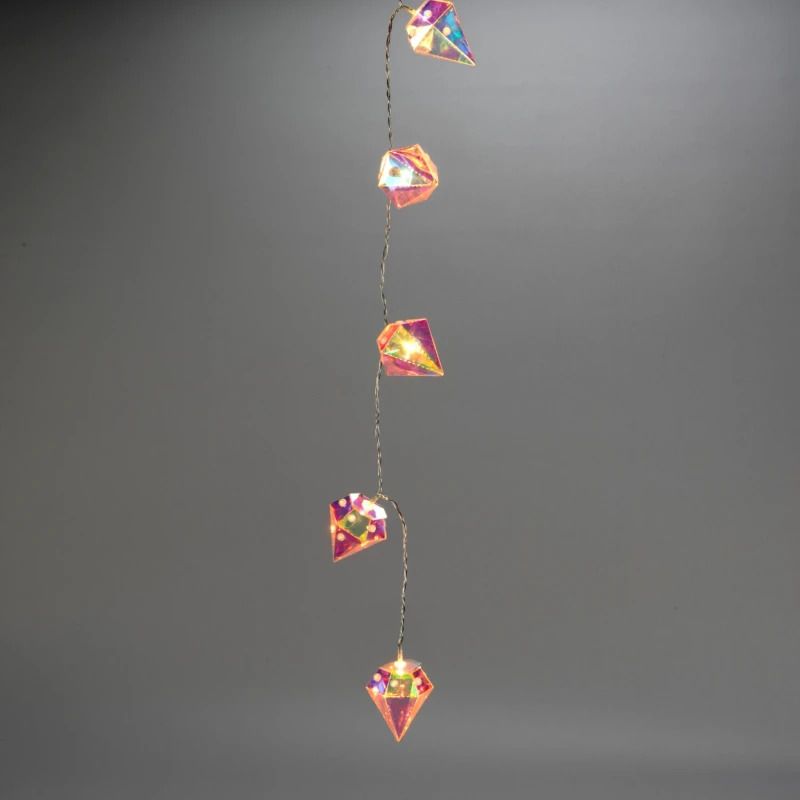 Konstsmide Lichtketting | 10 Lichtpunten 3D diamant iriserend effect | Warm Wit 1.5m | 6u timer, ON/OFF, spacing 15cm, batterij, binnen/buiten