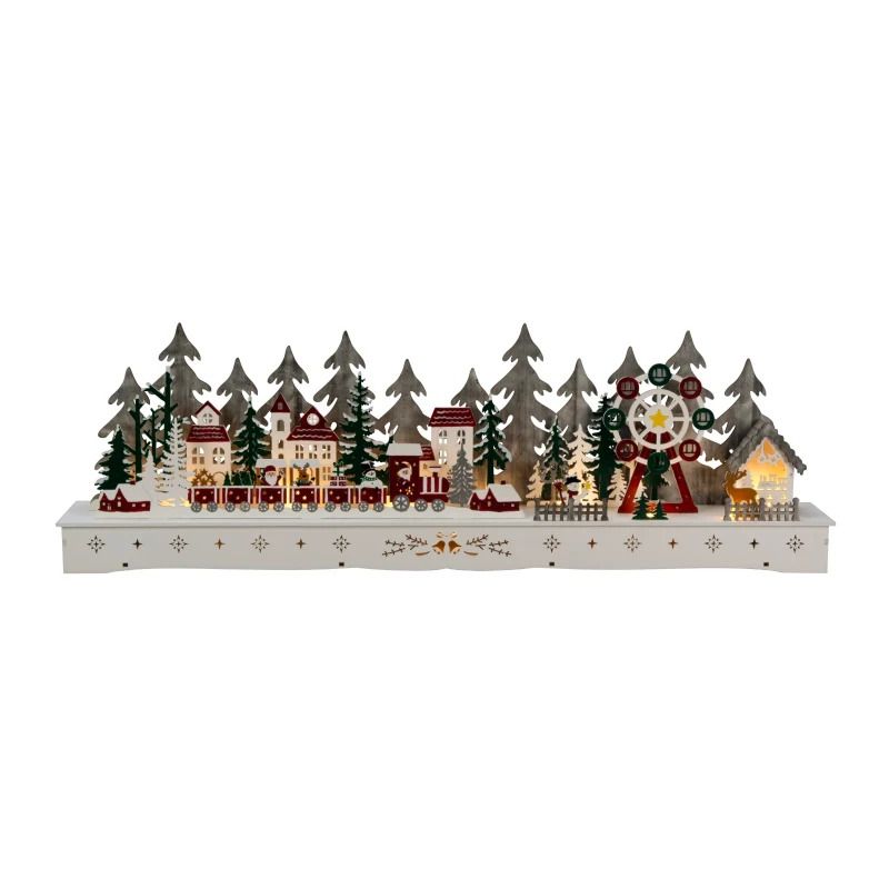 Konstsmide LED Silhouet Kerstdorp | 15 Lichtpunten Warm Wit | 78x25cm | Timer 6u | Batterij/USB | Binnengebruik