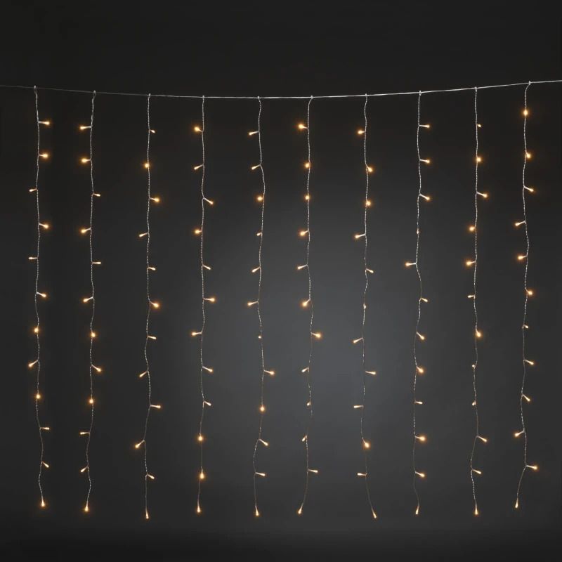 Konstsmide LED Lichtgordijn | 120 Lichtpunten Extra Warm Wit | 3.6W 30V | 140x120cm | 5m snoer | Transparante kabel | Alleen voor binnengebruik