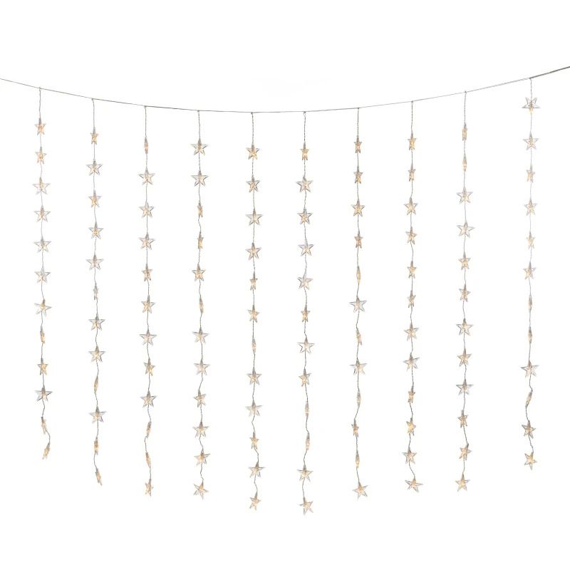 Konstsmide LED Lichtgordijn | 120 Lichtpunten Sterren Extra Warmwit | 3,6W 30V | 140x120cm | 5m snoer Transparante Kabel | Binnengebruik | Spacing 10cm