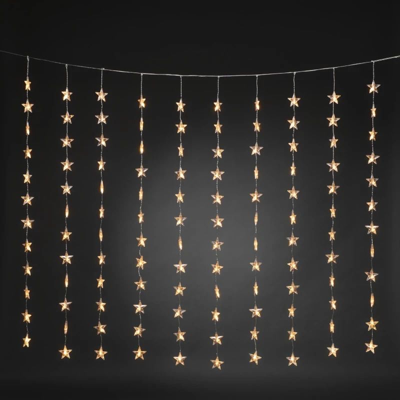Konstsmide LED Lichtgordijn | 120 Lichtpunten Sterren Extra Warmwit | 3,6W 30V | 140x120cm | 5m snoer Transparante Kabel | Binnengebruik | Spacing 10cm