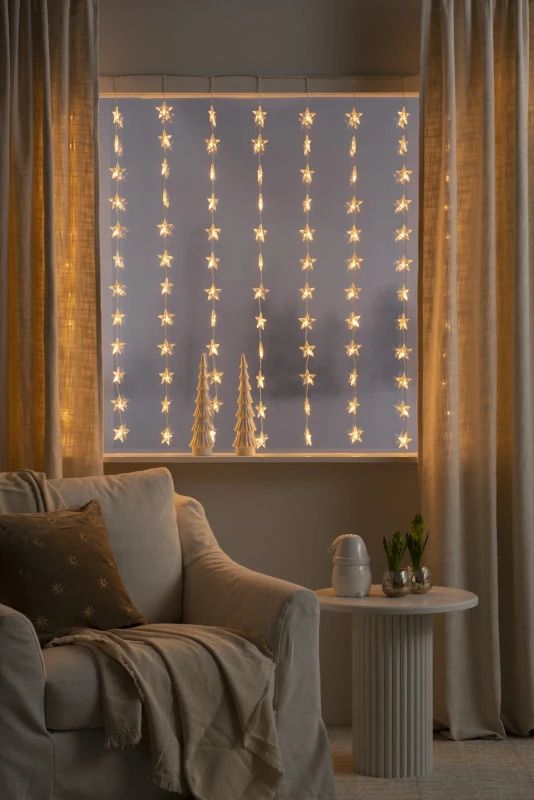 Konstsmide LED Lichtgordijn | 120 Lichtpunten Sterren Extra Warmwit | 3,6W 30V | 140x120cm | 5m snoer Transparante Kabel | Binnengebruik | Spacing 10cm