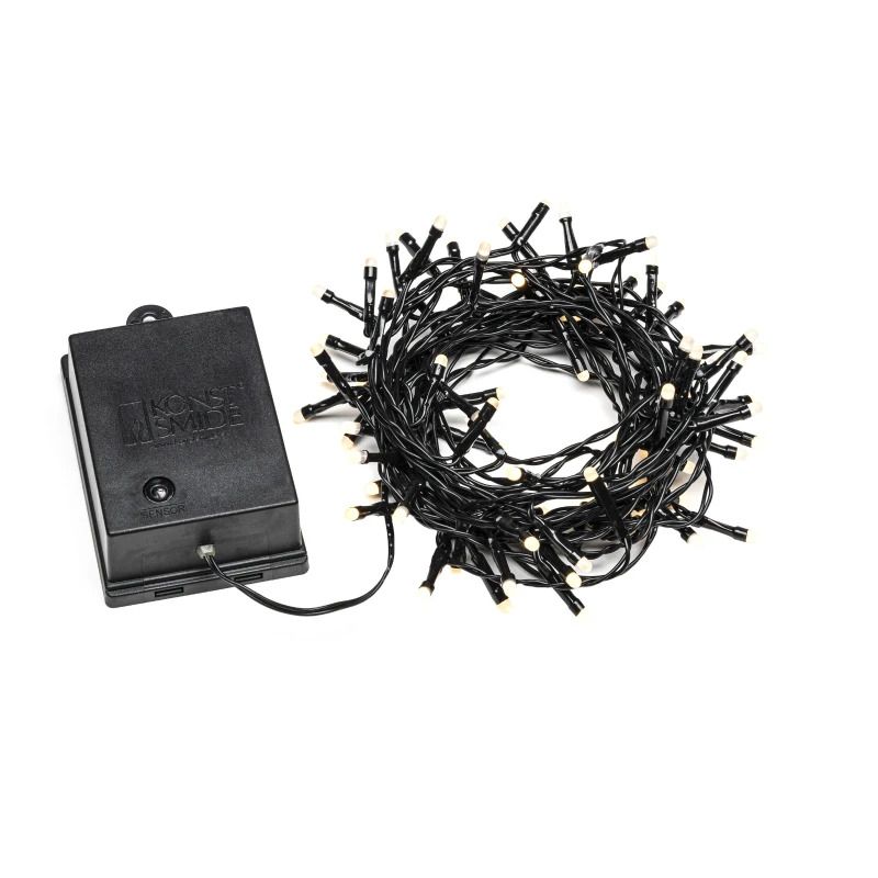 Konstsmide LED Lichtketting | 80 Lichtpunten Warmwit Frosted | 1,6W 1,5V | 7,9m Timer Lichtsensor Batterij Buiten | 50cm aansluitsnoer